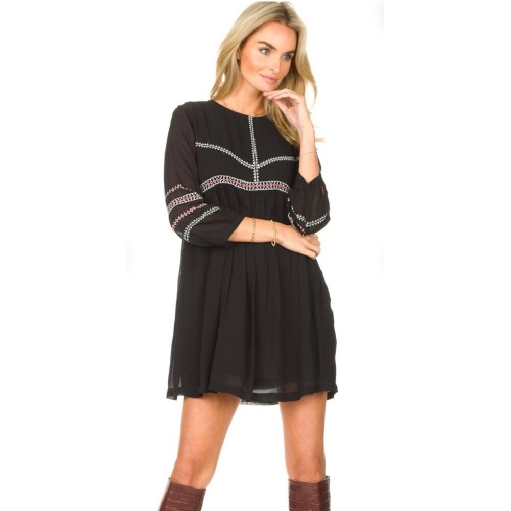 BA&SH Black Embroidered 3/4‎ Sheer Sleeve Colombe
Lady Shitt Dress Sz. 2